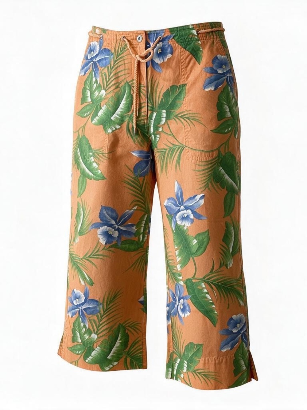 Lauren Ralph Lauren Orange and Green Tropical Floral Capri Pants Size 8